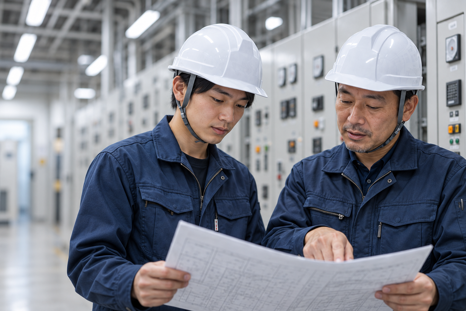 電気設備の図面を確認する技術者のイメージ